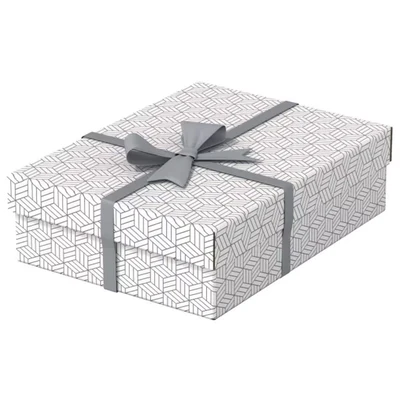 Image of Esselte Medium Storage &amp; Gift Box With Lid, Pack Of 3, Home/Office Storage, Organisation Packing, 100% Recycled Cardboard, Recyclable, Geometric Design, White, 628284