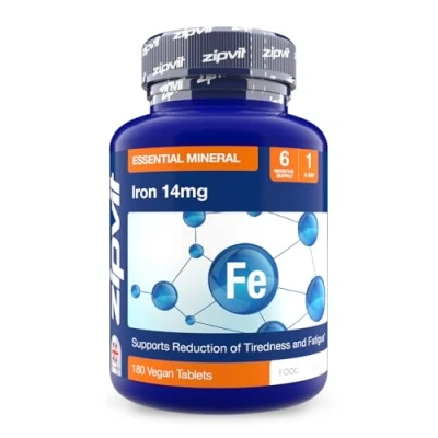 Image of Zipvit Iron Tablets 14mg, High Strength Ferrous Fumarate, 180 Vegan Tablets, Supports Cognitive Function &amp; Immune System, Reduces Tiredness and Fatigue, Supplements for Women Men
