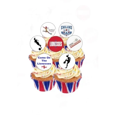 Image of 24 Precut Round Women Girl Football Sport Lionesses Edible Wafer paper Cake Cupcake Toppers