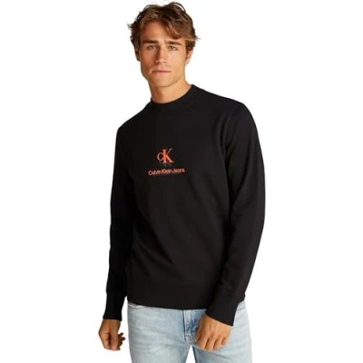 Image of Calvin Klein Jeans Shadow LOGO CREW NECK Sweatshirt, Men&#039;s, Size: XL, Black