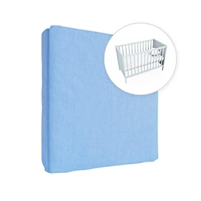 Image of Jersey 100% Cotton Fitted Sheet for 140 x 70 cm Toddler Baby Cot Bed Mattress (Blue)