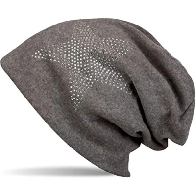 Image of styleBREAKER Warm Beanie hat with Star Rhinestone Application, Unisex 04024023, Colour:Mottled Anthracite