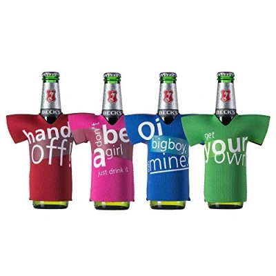 Image of Cellardine Bottle Chillers Set of 4 Funny Beer Cooler Shirts, neoprene, Multi Coloured, one Size