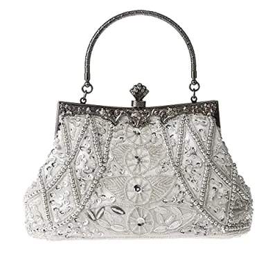 Image of GUOZI Women&#039;s Vintage Floral Beaded Clutch Exquisite Handmade Embroidery Wedding Party Prom Bag Fashion Sequin Crossbody Evening Handbag (A Silver)