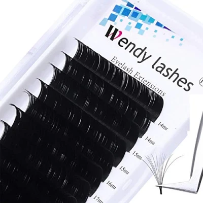 Image of Easy Fan Lashes, D Curl 0.07mm 14 20mm Mixed Russian Lashes Extension Self Fanning 2D 3D 5D Volume Eyelashes Extensions(KH 0.07 MIX14 20)