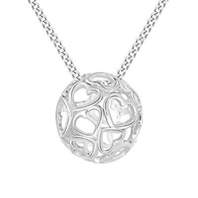 Image of Tuscany Silver Women&#039;s Sterling Ball of Hearts Pendant on Adjustable Curb Chain Necklace 41cm/16&quot; 46cm/18&quot;