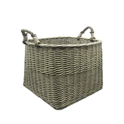 Image of JVL 16 007 Antiques Wash Square Log Basket with Loop Handles, 44 x cm