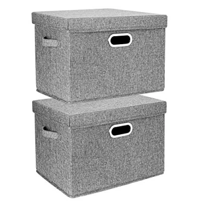 Image of TYEERS Large Storage Box with Lid, Collapsible, Washable, Fabric for Clothes, Wardrobe Storage, 44x30x29 cm, Set of 2, Grey