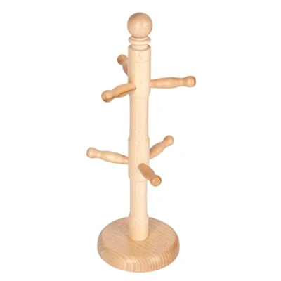 Image of KitchenCraft Wooden Mug Tree Holder, Beechwood, 11.5 x 32.5cm, Brown