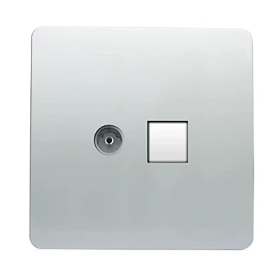 Image of Trendi Artistic Modern Glossy Tactile TV Co axial Socket + Telephone Silver ART TLP+TVSI