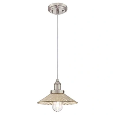 Image of 63388 Bonnie One Light Indoor Pendant, Brushed Nickel Finish with Ribbed Antique Mirror Glass