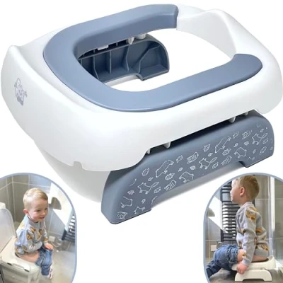 Image of Pote Plus Travel Potty, Part of The Award Winning Range, Soft PU Cushioned Portable Toddler Toilet seat Includes 5 Disposable Liners (Grey Woodland)