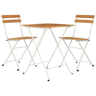 Image of vidaXL 3 Piece Folding Bistro Set Solid Wood Acacia and Steel
