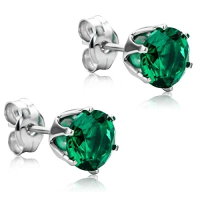 Image of Orovi Gold Stud Earrings for Women Solid 9k /375 White Green Emerald May Birthstone Hypoallergenic