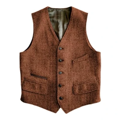Image of Solovedress Wool Suit Vest Formal Regular Fit for Wedding Groomsmen, orange, L