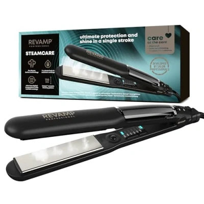 Image of REVAMP Steam Care Ceramic Hair Straighteners Straighteners, Ionic Plates for Versatile Frizz Free Styling, Straightening, Ultra Fast Heat, Salon Professional Straightener