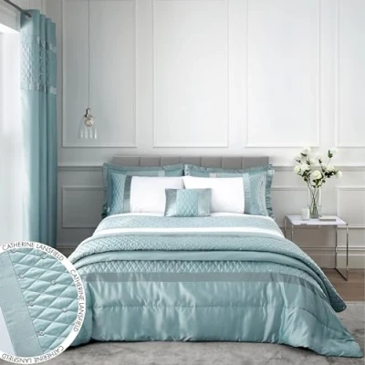 Image of Catherine Lansfield Sequin Cluster Double Duvet Cover Set with Pillowcase Duck Egg Blue