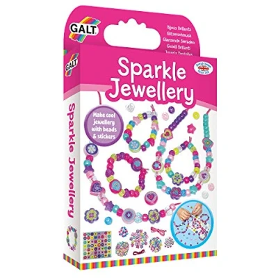Image of Galt Sparkle Jewellery Childrens Necklace and Bracelet Making, Craft Kit for Kids Fun Activity Pack with Colourful Beads Stickers, Encourages Creativity Motor Skills Ages 5 Years Plus