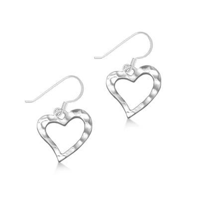Image of Tuscany Silver Women&#039;s Sterling Cut Out Hammered Heart Drop Earrings