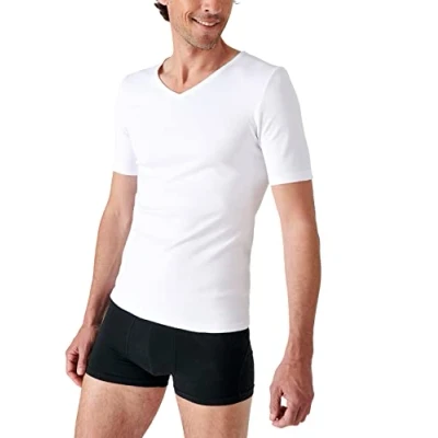 Image of Damart Men&#039;s T Shirt Col V Manches Courtes Maille Classique The Thermal Top, White, XXL