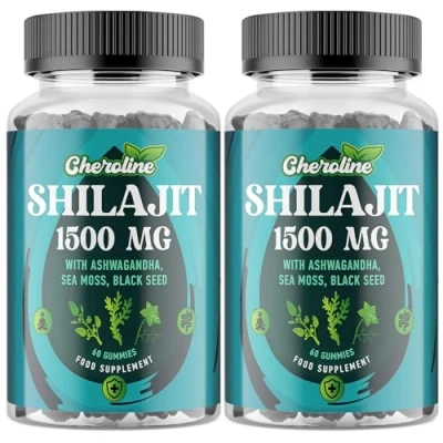 Image of Shilajit Sea Moss and Ashwagandha Gummies 1500mg Per Serving, Enriched with 60% Fulvic Acid &amp; 85+ Trace Minerals, High Strength Complex for Energy, More Convenient Than Resin (60 Count (Pack of 2))