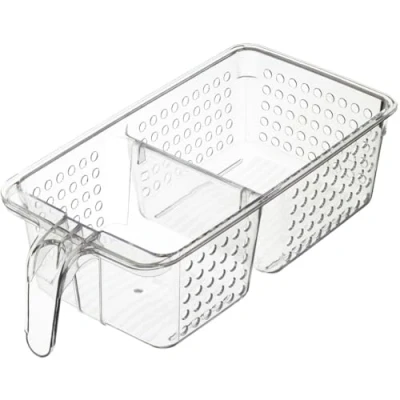Image of KitchenCraft Medium Plastic Fridge / Cupboard Organiser Storage Box, 15.5 x 31 9 cm (6&quot; 12&quot; 3.5&quot;) Transparent