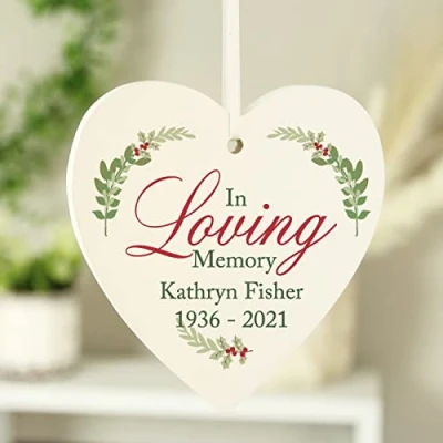 Image of Custom Personalised In Loving Memory Wooden Heart Decoration for Christmas and memorial