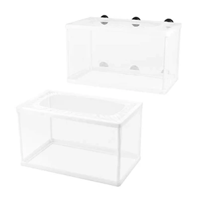 Image of Fulushou 2 Packs Aquarium Breeding Box Fish Hatchery Isolation Fry Net with Suction Cups for