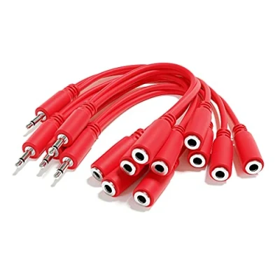 Image of ExcelValley 5 Pack Mono Splitter Y Patch Cables TS 3.5mm 1/8&quot; Eurorack Synth Synthesizer [Red]