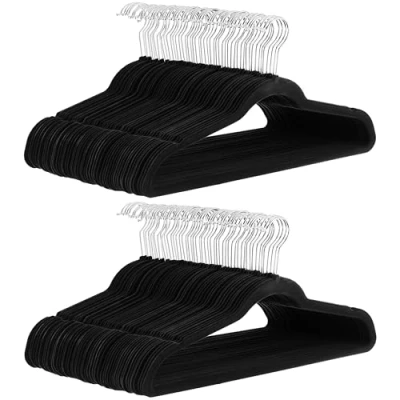 Image of Amazon Basics Slim Velvet Non Slip Suit Hangers, 100 Pack, Black
