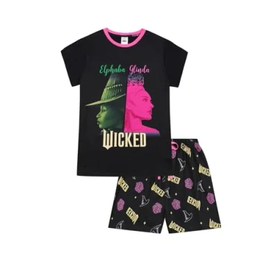Image of WICKED Womens Short Cotton Pyjama Set Ladies PJ&#039;s (16 18) Black