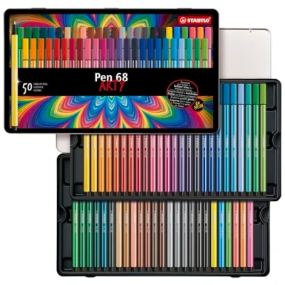 Image of Premium Fibre Tip Pen STABILO 68 ARTY Tin of 50 Assorted Colours