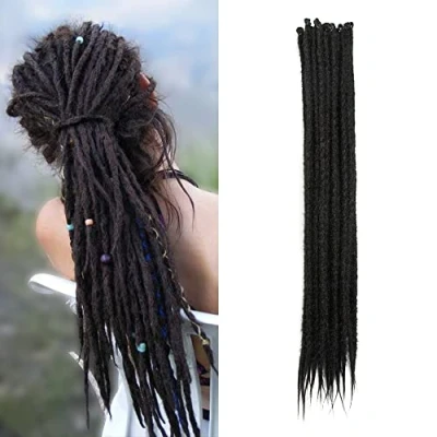 Image of 20 Inch Strands/Pack Synthetic Dreadlocks Extensions Thin 0.6cm Crochet Braided Hair Soft Dreads Single Ended Reggae Hip Hop Hippie Style, Dark Brown