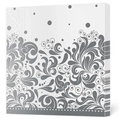 Image of Maki 3 Ply Flowery Tissue Paper Napkins Serviettes for Decoupage Lunch 33cm x Pack of 20 (Ornament Silver)