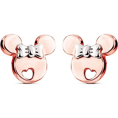 Image of Kaguyo Minnie Mouse Earrings for Girls Rose Gold Plated 925 Sterling Silver Small Tiny Cute Mickey Stud Women and Kids Birthday Gift (silver bow)
