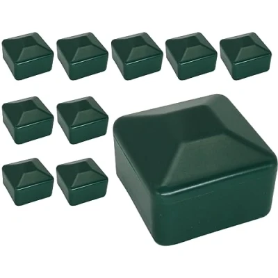 Image of SKIR&#039;CO (10 pcs) Fence Post Caps, Square 40 x mm Green Plastic Caps for Posts, Moss RAL 6005 Colour