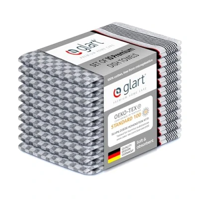 Image of Glart Kitchen Towels, Pack of 10 Black &amp; White Tea 50 x 70 cm, 100 Percent Cotton, High Absorbent Cloths