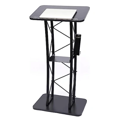 Image of JITEM Podium Black Curved Floor Standing Metal Lectern w/A Cup Holder 40 * 60 120CM Stand Pulpit Office