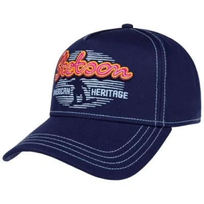 Image of Stetson Neon Wordmark Trucker Cotton Cap Men Baseball Snapback, with Peak Autumn Summer Spring Winter One Size Navy