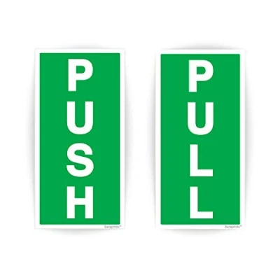 Image of Push Pull Door Sign Sticker Self Adhesive (180 x 90 mm) Waterproof