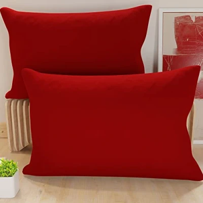 Image of Federe, Coppia Federe Cuscini, Copricuscini, 100% Cotone Fibra Naturale, Bordeaux 2X 52x82 cm