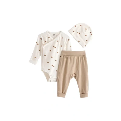 Image of Lindex SET 3 PCS WRAP Beanie for kids, Size: 1 2m, Beige