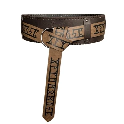 Image of HiiFeuer Viking Embossed Wide Belt, Retro Medieval Faux Leather Mercenary Knight For Ren Faire LARP Cosplay Halloween(Brown B)