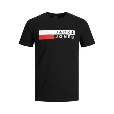 Image of Jack &amp; Jones Men&#039;s Jjecorp Logo Tee SS O Neck Noos Pls T Shirt, Black/Print:Play 4, 6XL Plus