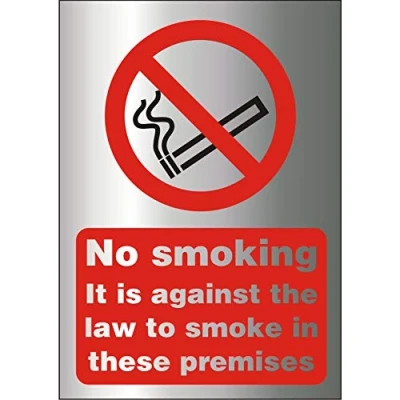 Image of Seco No Smoking It is Against The Law to Smoke in These Premises Sign, 150mm x 200mm 2mm Brushed Aluminium Effect Acrylic