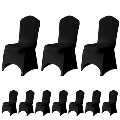 Image of Trimming Shop Spandex Black Chair Cover Stretch Fabric Removable Washable Protective Slipcovers for Weddings Banquets Ceremony Hotel Dining Parties Decoration, 10pcs