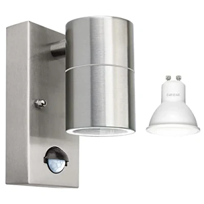 Image of Long Life Lamp Company LED Outdoor Wall Light PIR Motion Sensor Stainless Steel Single External Garden Downlight 5w ZLC09DSEN (Cool White)