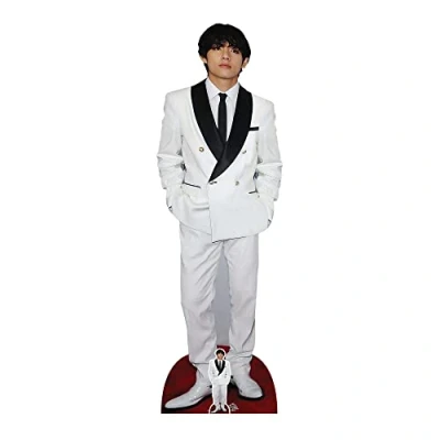 Image of STAR CUTOUTS CS972 V Bangtan Boys White Jacket Black Collar Kim Tae hyung Lifesize Cardboard Cutout With Free Mini