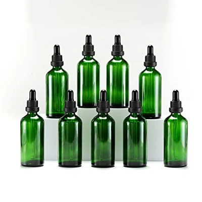 Image of YIZHAO Green Glass Dropper Bottles 100ml, with Pipette Dropper, for Essential oil, Aromatherapy, Laboratory, Massage, Makeup, Mixing, Travel 9Pcs