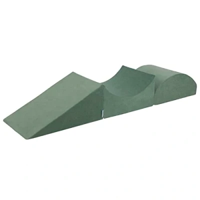 Image of KiddyMoon Foam Playground Velvet For Kids Obstacle Course Children Montessori Toy Babies Soft Construction Blocks Element, Wedge/Ramp/Halfshaft, Forest Green